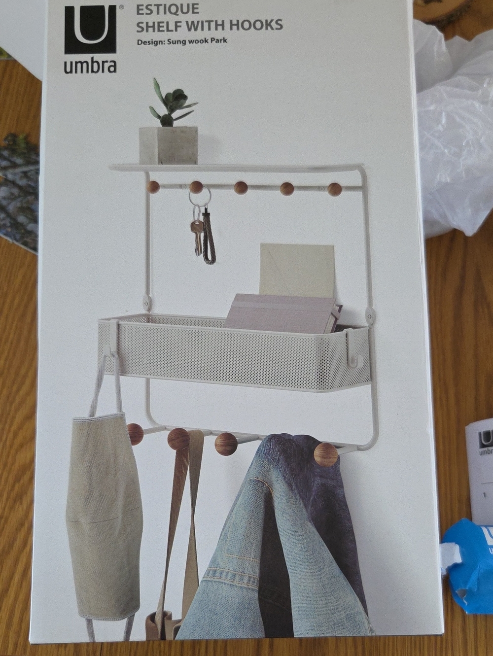 Wall Shelf with Wood Peg Hooks